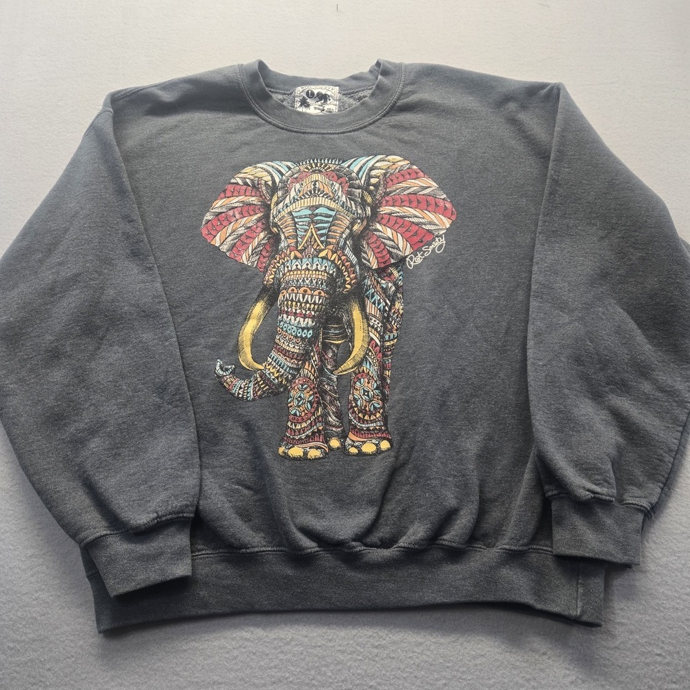 MENS RIOT SOCIETY GRAY AZTEC PRINT ELEPHANT GRAPHIC CREWNECK LARGE USA Y2K SK8ER